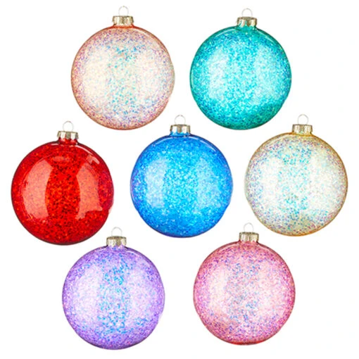 Raz 4.5" Set Of 7 Rainbow Glittered Glass Ball Christmas Ornaments 4224623 - Image 2