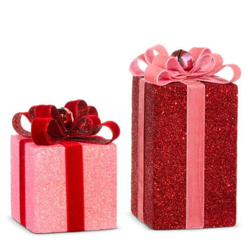 Raz Red And Pink Sparkle Christmas Package Decorations 4306657 - Image 2
