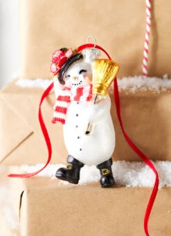 Raz 4.5" Snowman With Broom Glass Christmas Ornament 4319000