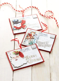 Raz 6.25" Set Of 3 Vintage Post Card Christmas Ornament 4319072