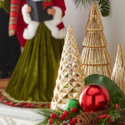Raz 11.5" Set Of 3 Gold Mercury Glass Christmas Trees Decoration 4322858