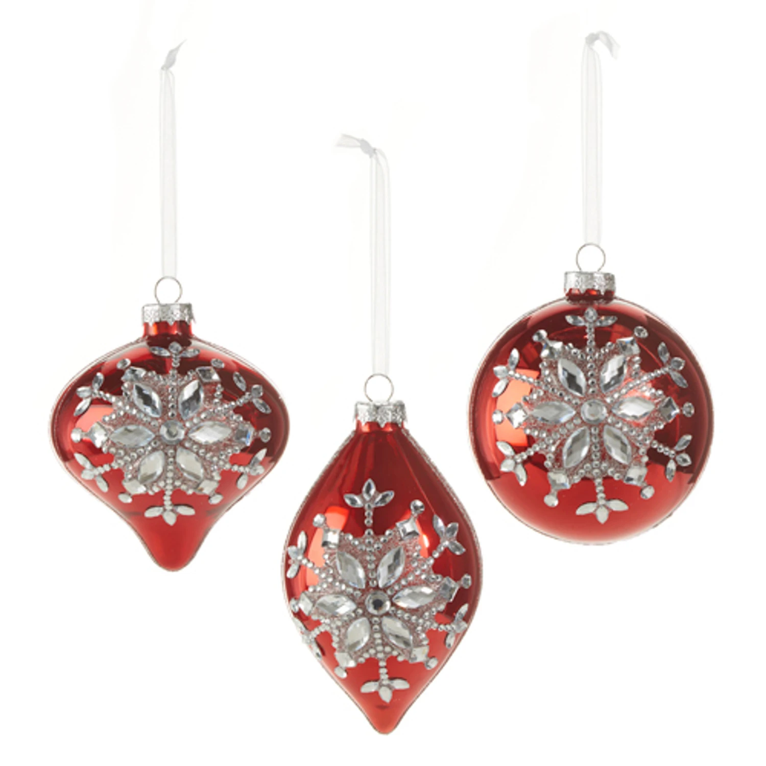 Raz 4" Red Jeweled Snowflake Glass Christmas Ornament 4324540 2 Raz 4" Red Jeweled Snowflake Glass Christmas Ornament 4324540 - Image 2