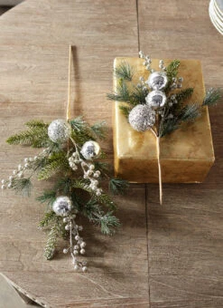 Raz 16" Or 27" Pine And Berry With Silver Ball Ornament Christmas Tree Spray