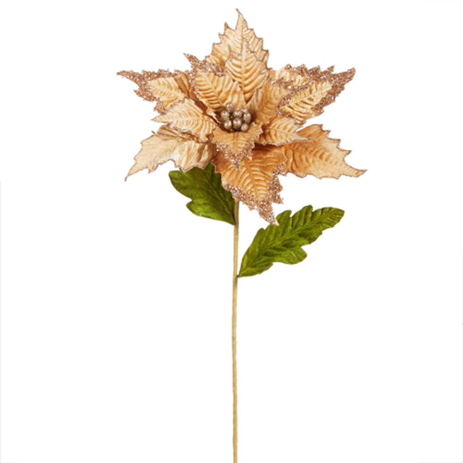 Raz 27" Champagne Gold Velvet Poinsettia Stem Christmas Tree Pick F4306732 2 Raz 27" Champagne Gold Velvet Poinsettia Stem Christmas Tree Pick F4306732 - Image 2