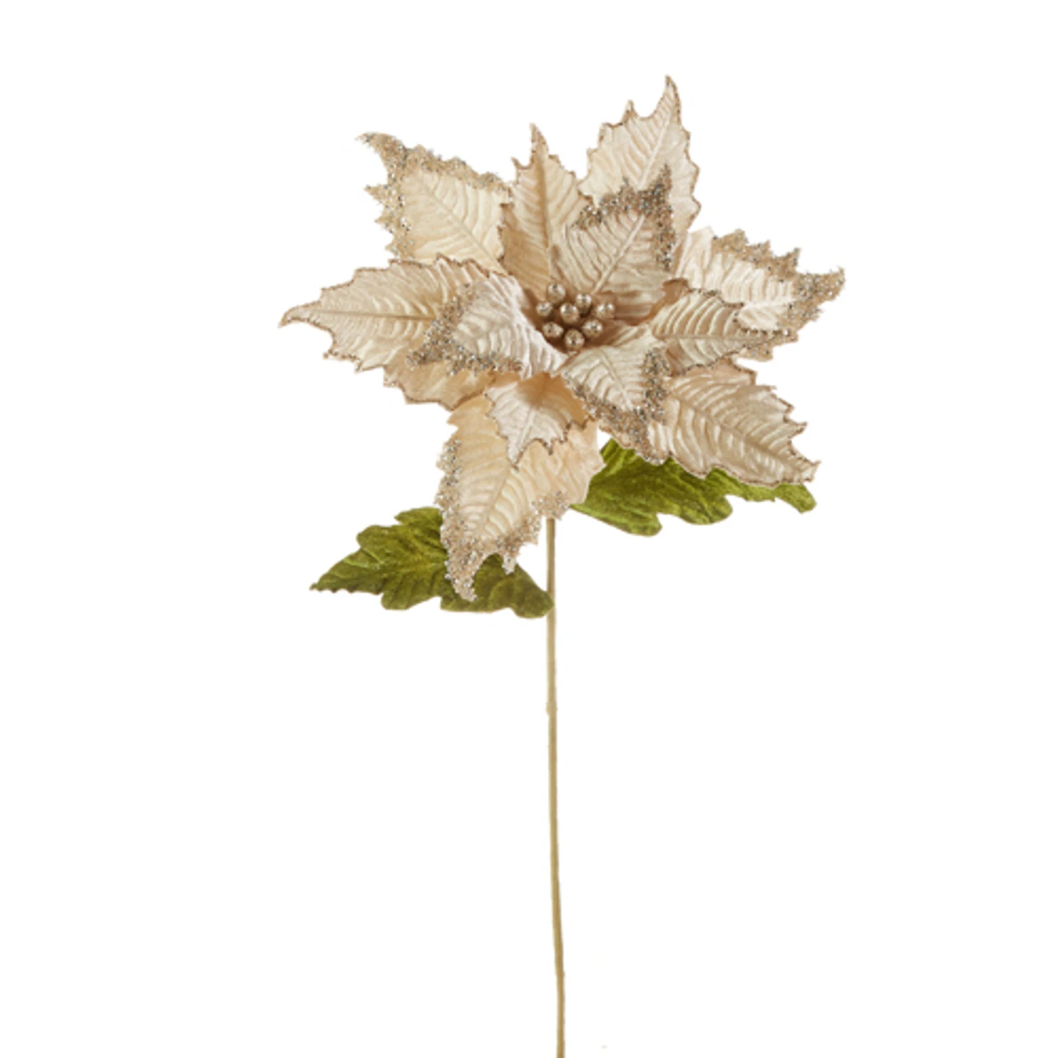 Raz 27" Ivory Velvet Poinsettia Stem Christmas Tree Pick F4306735 2 Raz 27" Ivory Velvet Poinsettia Stem Christmas Tree Pick F4306735 - Image 2