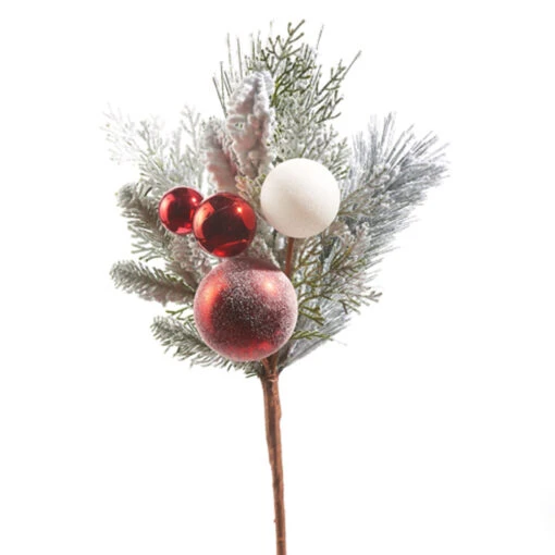 Raz 20" Mixed Greenery And Red And White Ornament Pick Christmas Tree Accessory F4309875 - Image 2