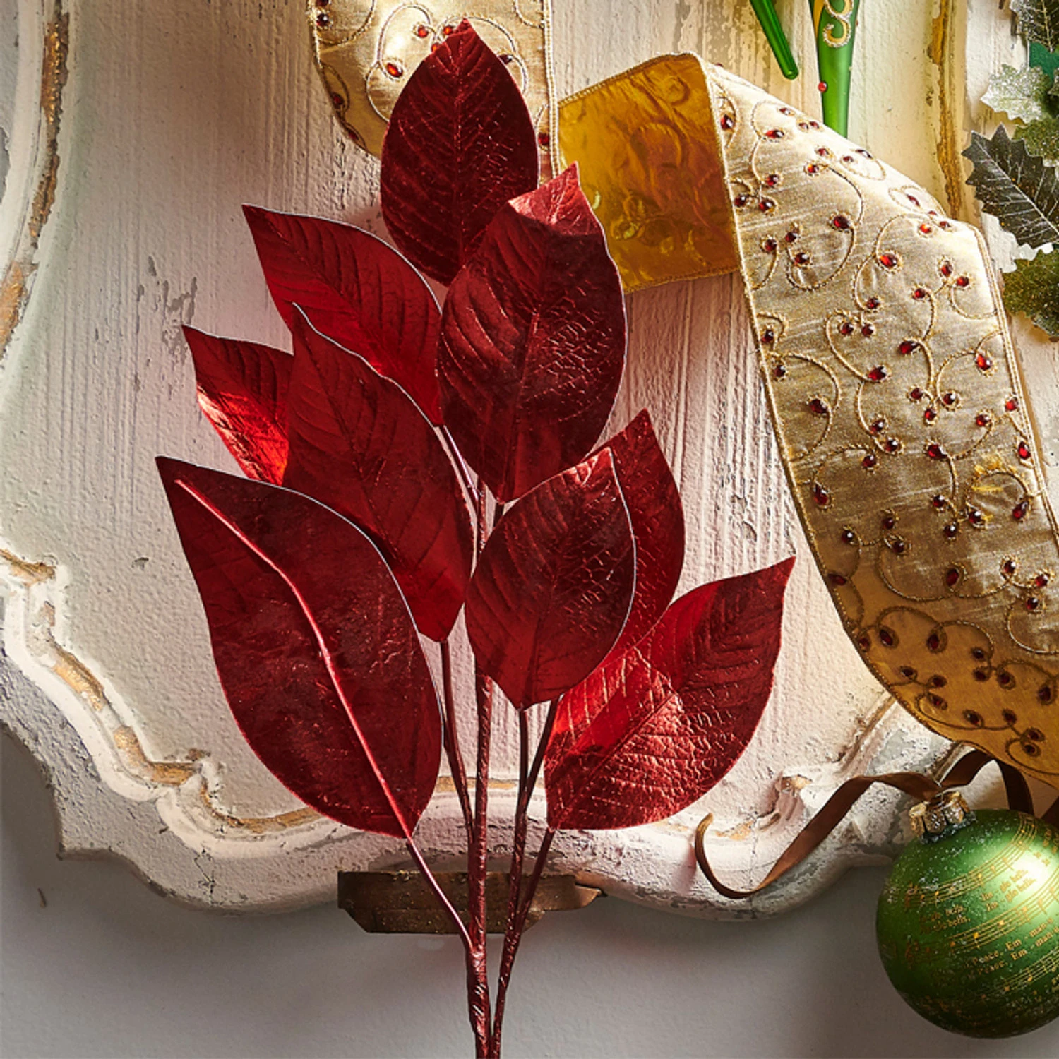 Raz 34.5" Red Metallic Leaf Christmas Tree Spray F4310301 1 Raz 34.5" Red Metallic Leaf Christmas Tree Spray F4310301