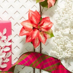 Raz 24.5" Red And Pink Poinsettia Stem Christmas Tree Pick F4341706