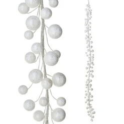 Raz 6' White Glittered Ball Ornament Christmas Garland G4202448