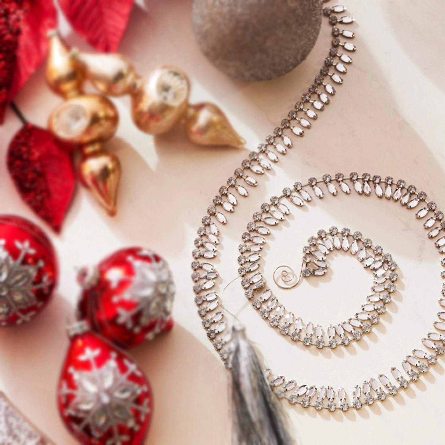 Raz 6' Silver Jeweled Christmas Tree Garland G4313542 1 Raz 6' Silver Jeweled Christmas Tree Garland G4313542