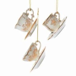 Kurt Adler 3" White And Gold Teacup Porcelain Christmas Ornament J7487