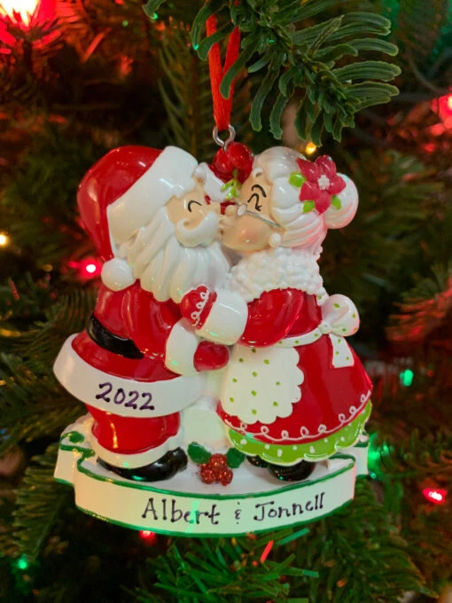 Mr. And Mrs. Claus Kissing Personalized Christmas Ornament OR2391 - Image 2