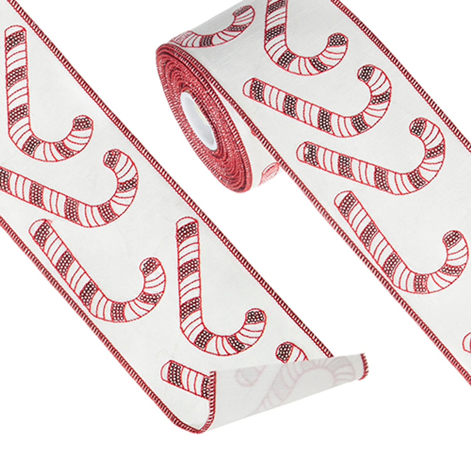Raz 4" Candy Cane Sequined Wired Christmas Ribbon R4227728 2 Raz 4" Candy Cane Sequined Wired Christmas Ribbon R4227728 - Image 2