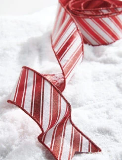 Raz 2.5" Red And White Metallic Peppermint Striped Wired Christmas Ribbon R4271839