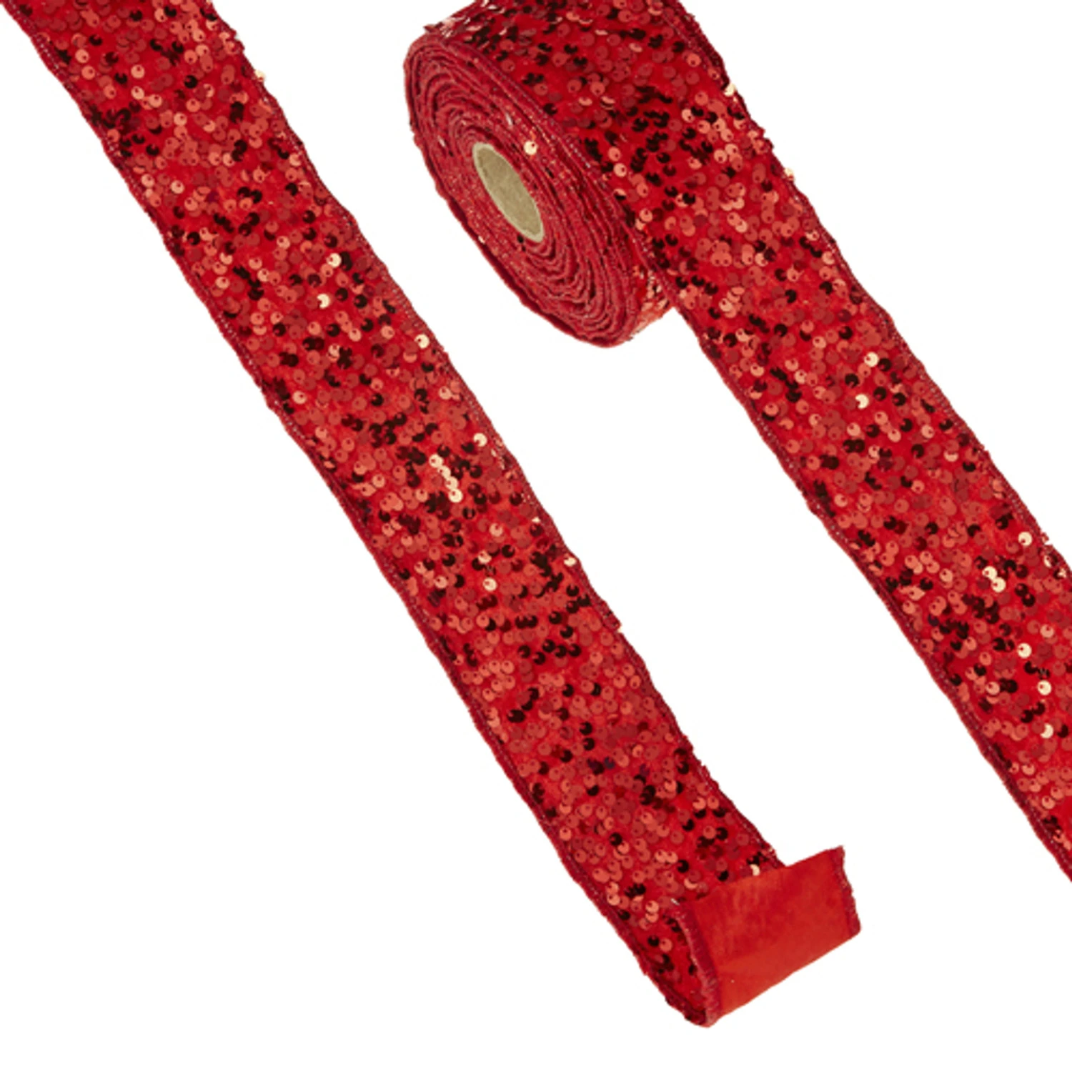 Raz 2.5" Red Sequined Wired Christmas Ribbon R4371759 2 Raz 2.5" Red Sequined Wired Christmas Ribbon R4371759 - Image 2