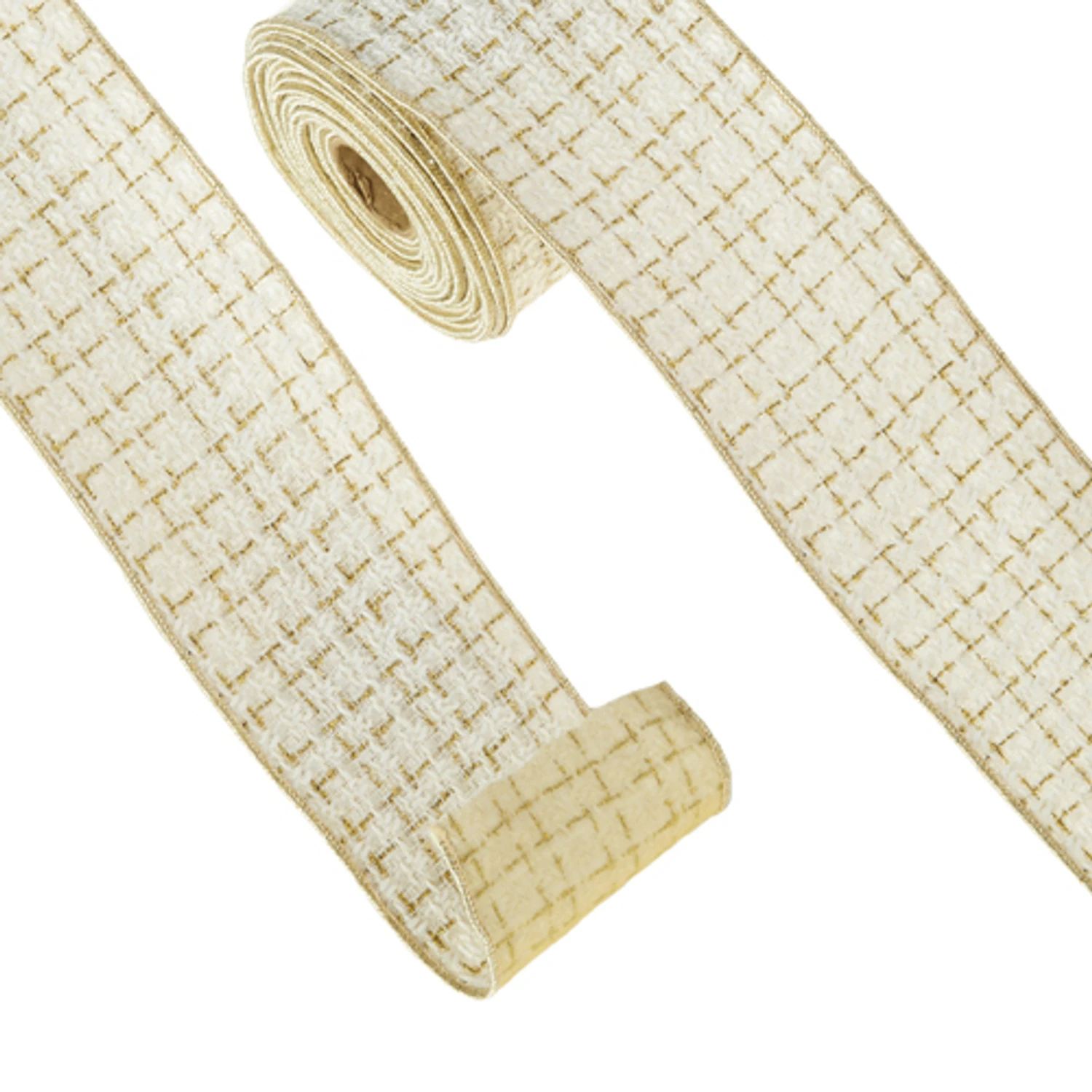 Raz 4" White And Gold Tweed Wired Christmas Ribbon R4371783 2 Raz 4" White And Gold Tweed Wired Christmas Ribbon R4371783 - Image 2