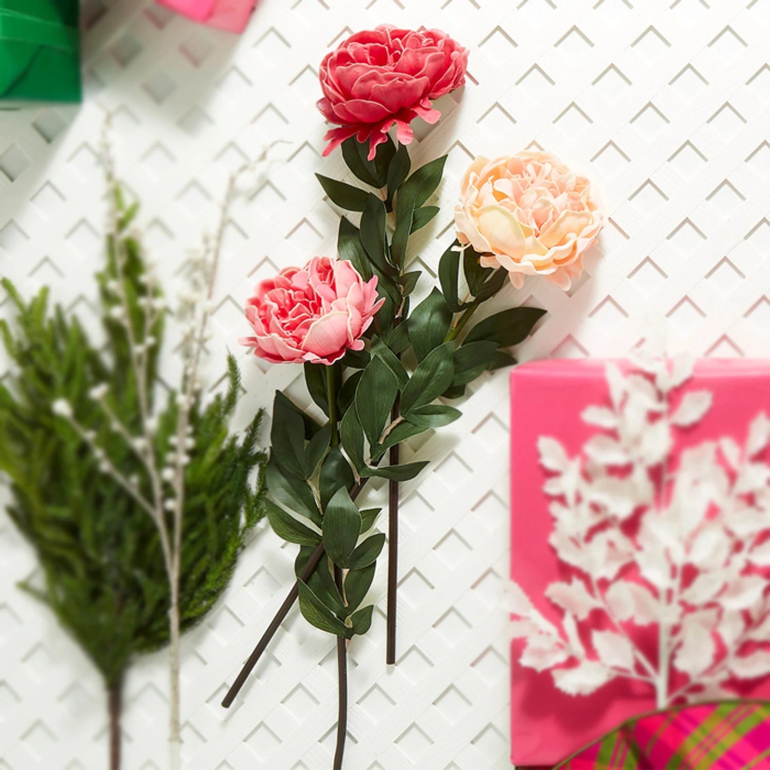 Raz 25" Real Touch Peony Stem Christmas Pick XF4002107 1 Raz 25" Real Touch Peony Stem Christmas Pick XF4002107