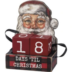 Primitives By Kathy 5.5" Buffalo Check Santa Face Advent Calendar Blocks 110095