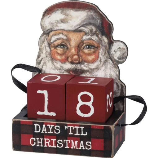 Primitives By Kathy 5.5" Buffalo Check Santa Face Advent Calendar Blocks 110095
