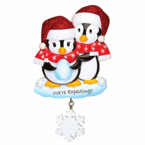 "We're Expecting" Penguin Couples Personalized Christmas Ornament - Image 3