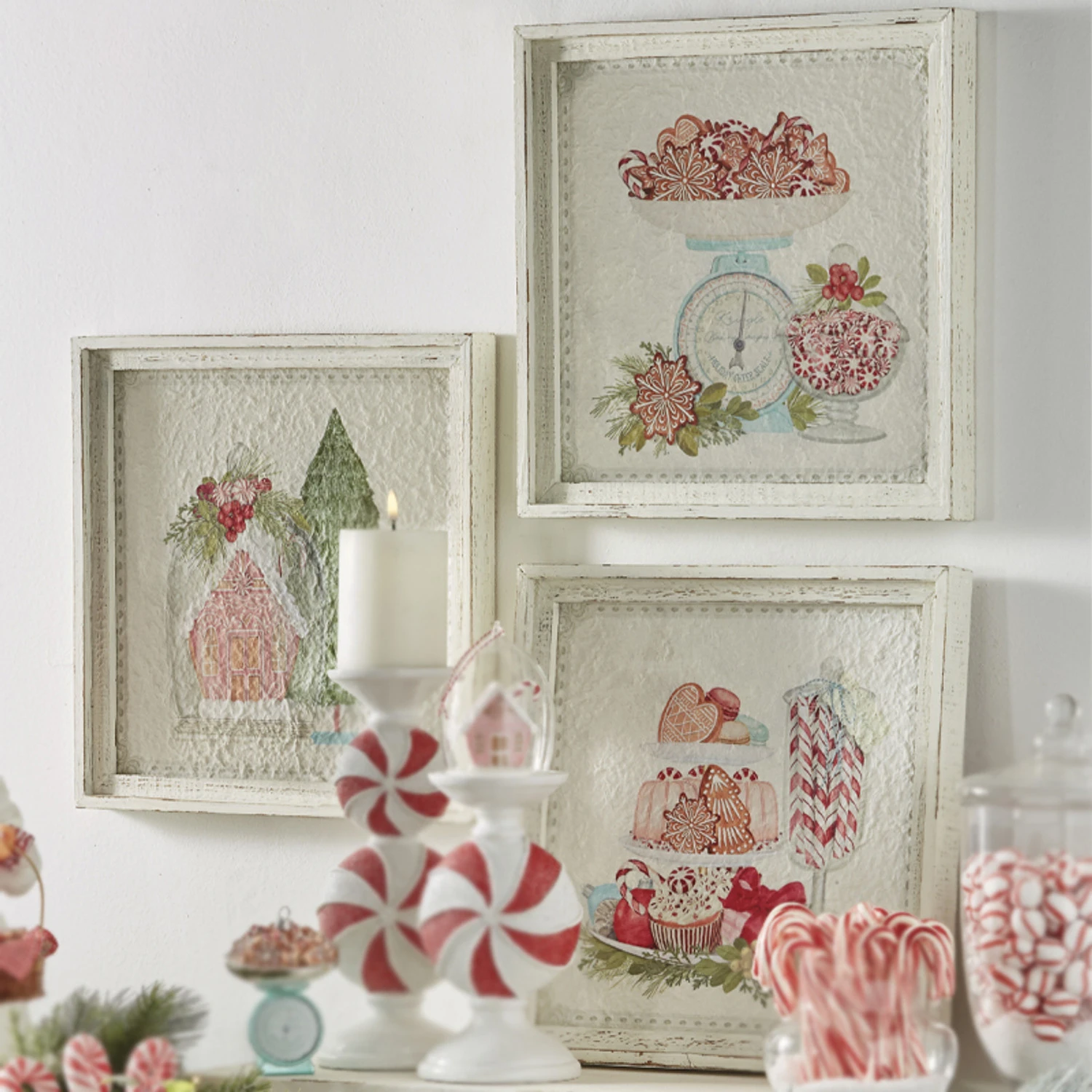 Raz 14" Peppermint Parlor Textured Paper Framed Christmas Wall Art 4159152 1 Raz 14" Peppermint Parlor Textured Paper Framed Christmas Wall Art 4159152