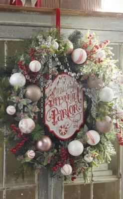 Raz 11.75" Peppermint Parlor Embossed Metal Christmas Sign 4111275