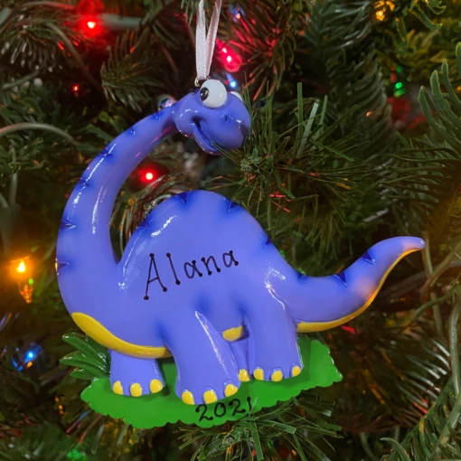 Blue Long Neck Dinosaur Personalized Christmas Ornament OR816-B - Image 2