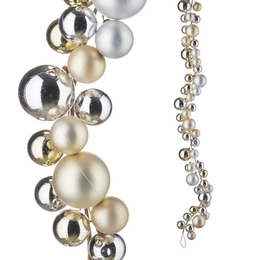 Raz 4' Champagne And Silver Ball Christmas Garland G4116150 - Image 2