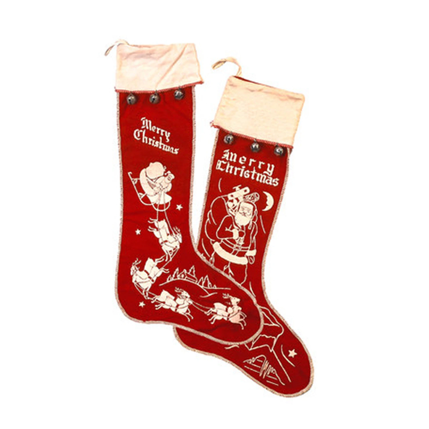 Vintage Inspired Large Felt Christmas Stockings Set Of 2 2269 1 Vintage Inspired Large Felt Christmas Stockings Set Of 2 2269