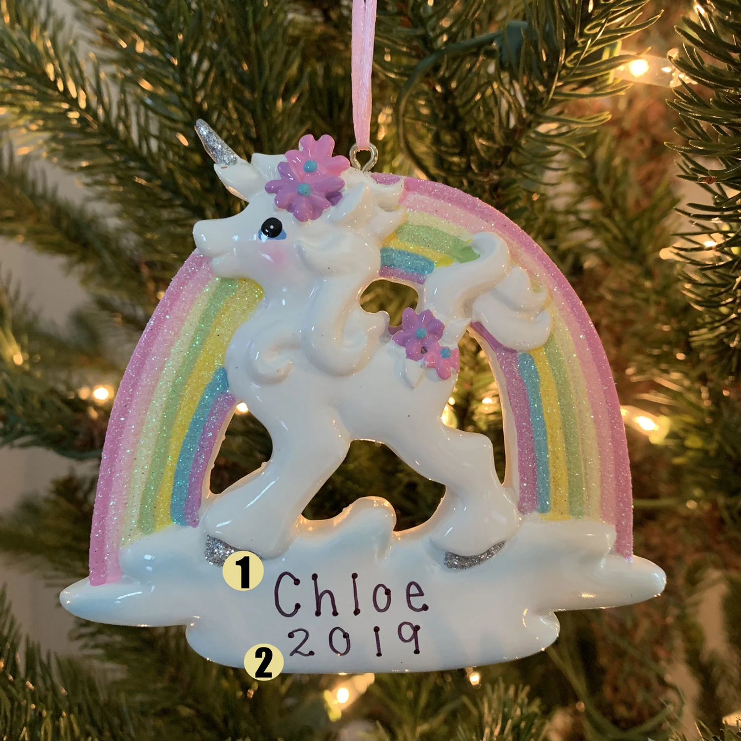 Kurt Adler 4.5" Unicorn And Rainbow Personalized Christmas Ornament W8457