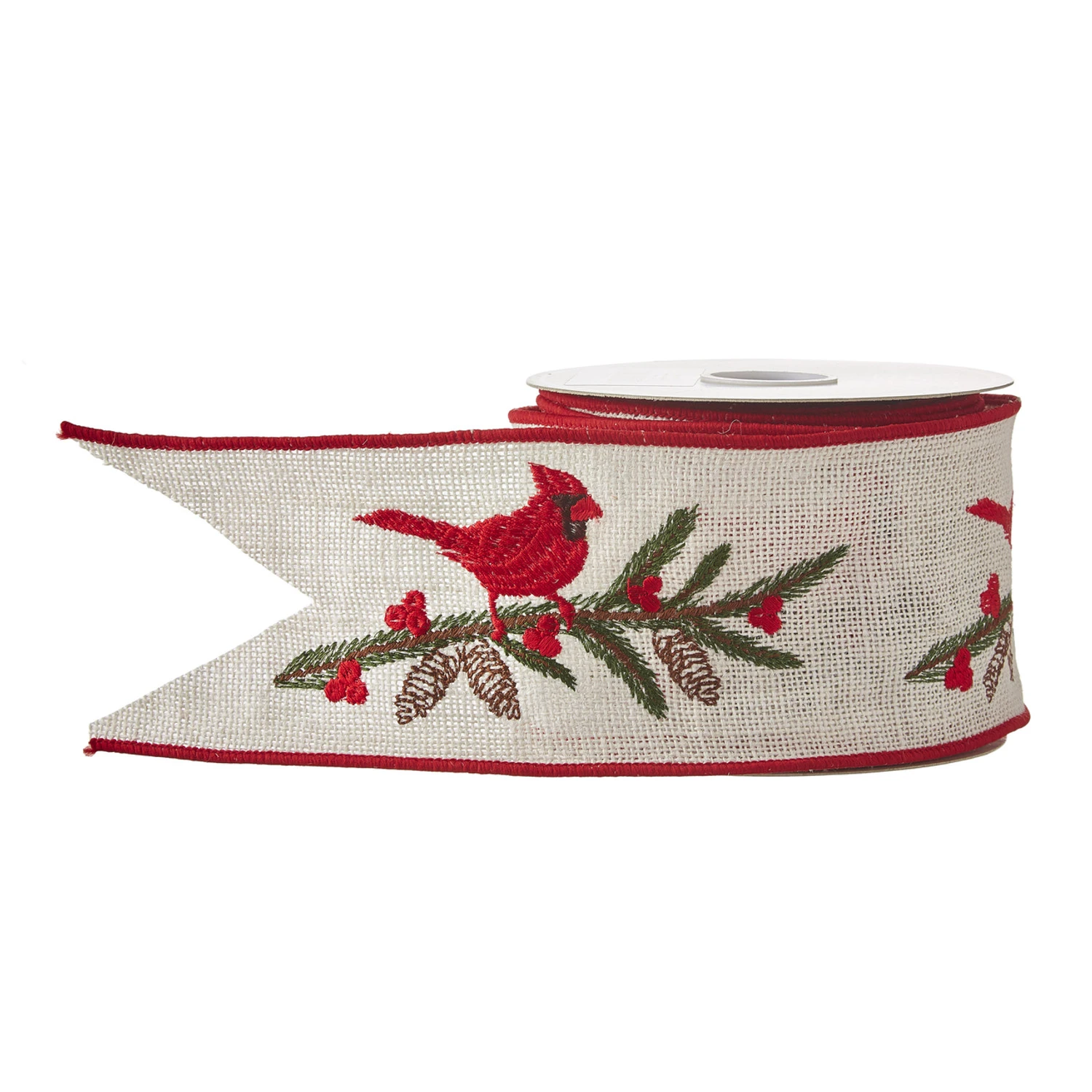 Raz 4" Cardinal Wired Embroidered Christmas Ribbon R4171874 2 Raz 4" Cardinal Wired Embroidered Christmas Ribbon R4171874 - Image 2