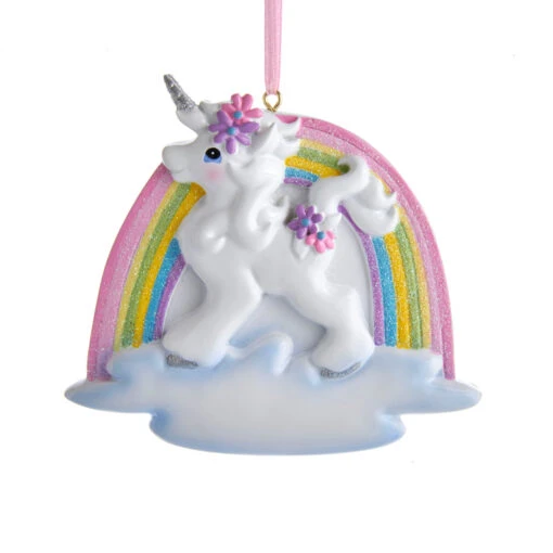 Kurt Adler 4.5" Unicorn And Rainbow Personalized Christmas Ornament W8457 - Image 3