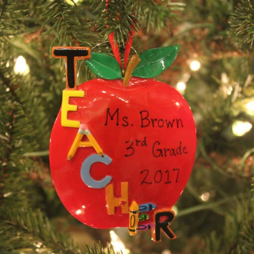 Kurt Adler 5" Teacher's Apple Personalized Christmas Ornament C6559 - Image 2