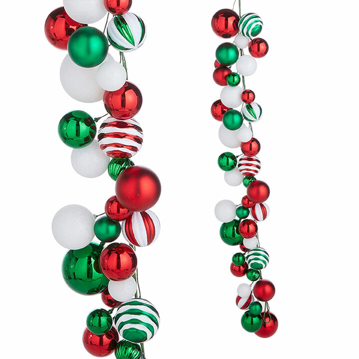 Raz 4' Green, Red, And White Mixed Ball Christmas Garland G4032704 2 Raz 4' Green, Red, And White Mixed Ball Christmas Garland G4032704 - Image 2