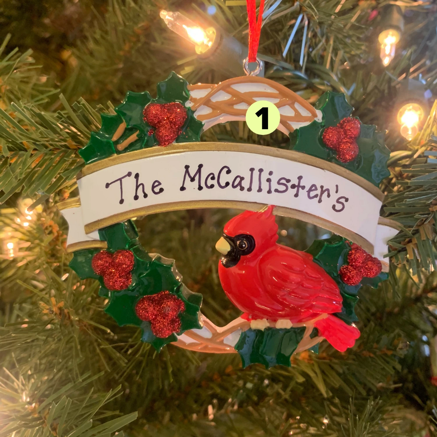 Cardinal With Wreath Personalized Christmas Ornament OR1905 1 Cardinal With Wreath Personalized Christmas Ornament OR1905