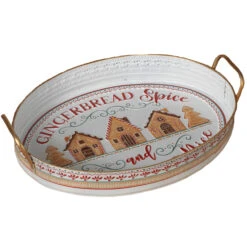 18.8" Metal Embossed Gold And White Gingerbread And Spice Christmas Tray 2604680