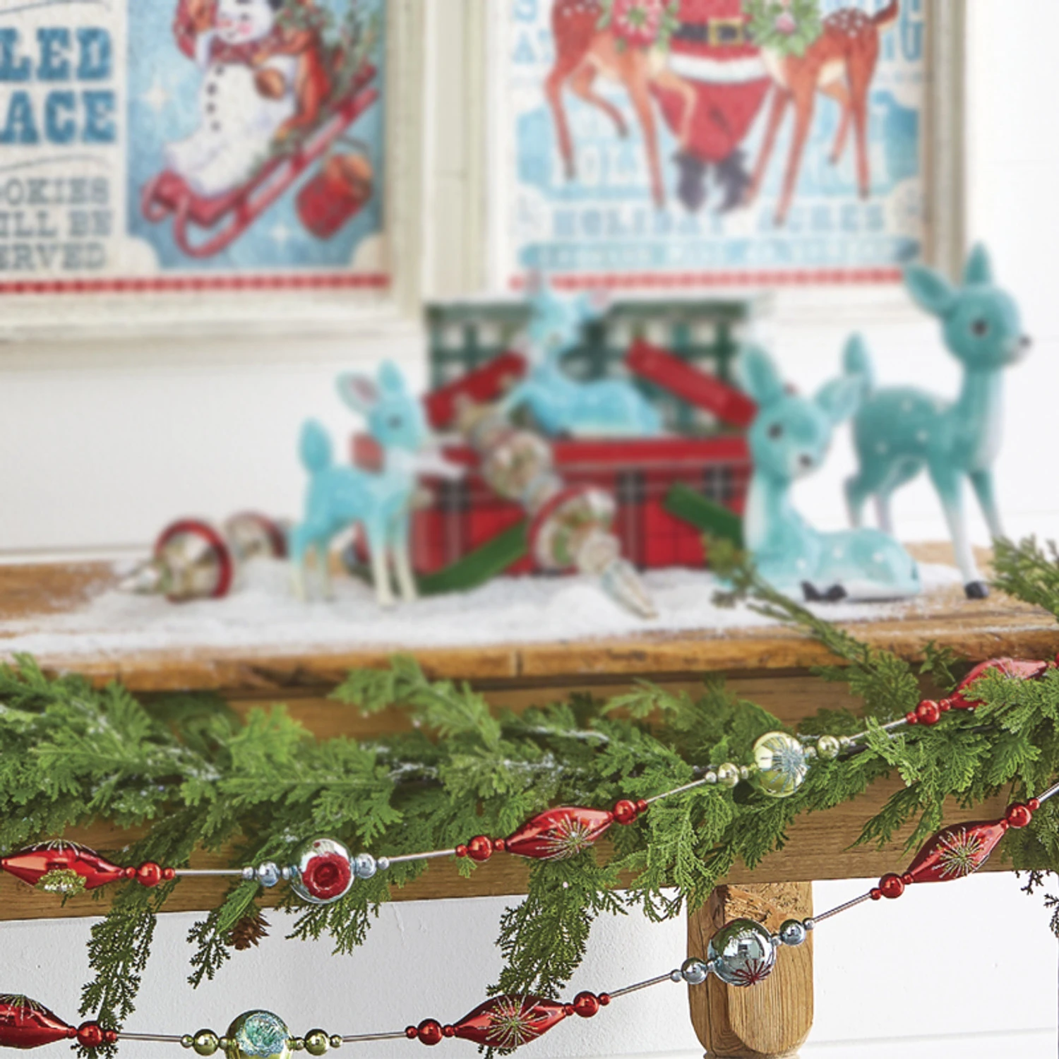 Raz 6' Retro Ornament Christmas Tree Glass Garland G4122805 1 Raz 6' Retro Ornament Christmas Tree Glass Garland G4122805