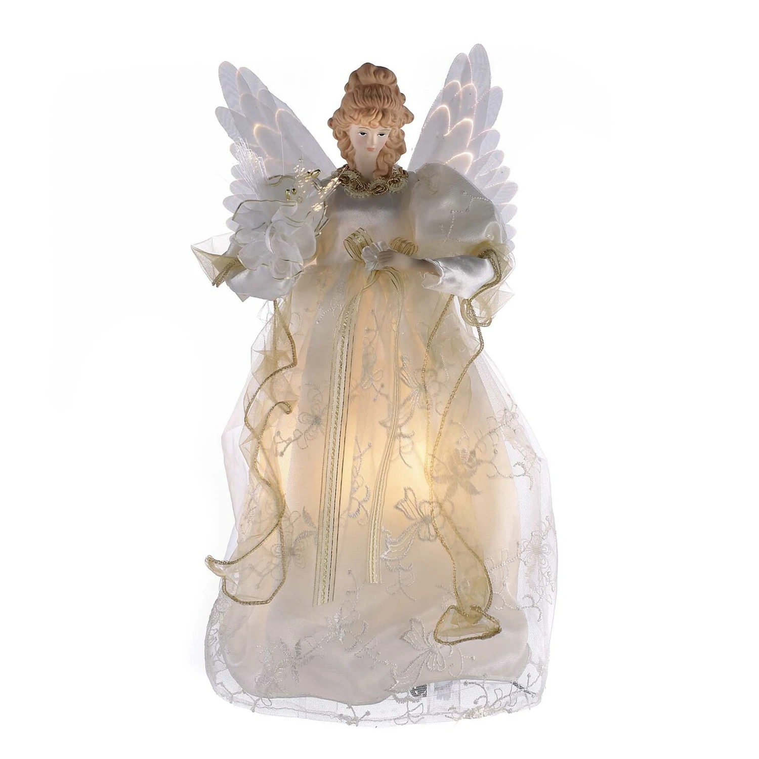 Kurt Adler 14" Fiber-Optic Ivory And Gold Animated LED Angel Christmas Tree Topper UL2173LED 1 Kurt Adler 14" Fiber-Optic Ivory And Gold Animated LED Angel Christmas Tree Topper UL2173LED