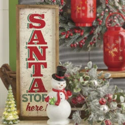 Raz 24.75" Santa Stops Here Wooden Framed Christmas Wall Art 4111239