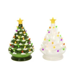 8" Battery Musical Lighted Green Or White Ceramic Christmas Tree Figure 2534190