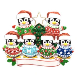 Ugly Sweater Penguin Family Of 6 Personalized Christmas Ornament -Best Christmas Shop apitvuyth 71804.1646091874