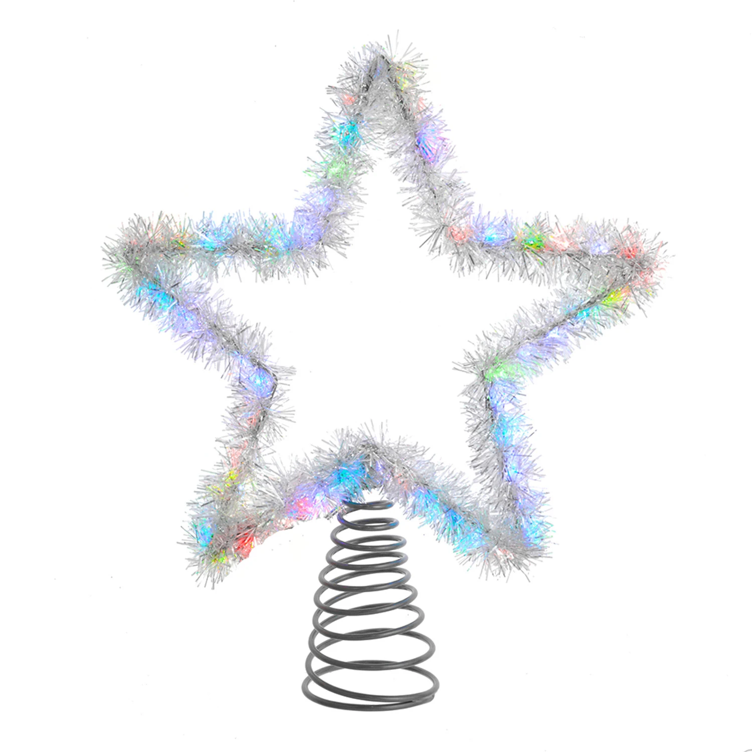Kurt Adler 12.2" LED Lighted Silver Tinsel Star Christmas Tree Topper AD1022RGB 1 Kurt Adler 12.2" LED Lighted Silver Tinsel Star Christmas Tree Topper AD1022RGB