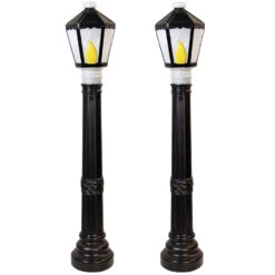 Set Of 2 Black Lamp Post Lighted Christmas Blow MoldsC5051