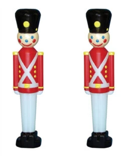 31" Toy Soldier With Black Hat Plastic Blow Mold Outdoor Set Of 2Christmas Decoration 76440