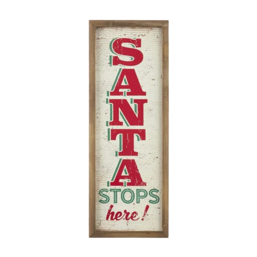 Raz 24.75" Santa Stops Here Wooden Framed Christmas Wall Art 4111239 - Image 2