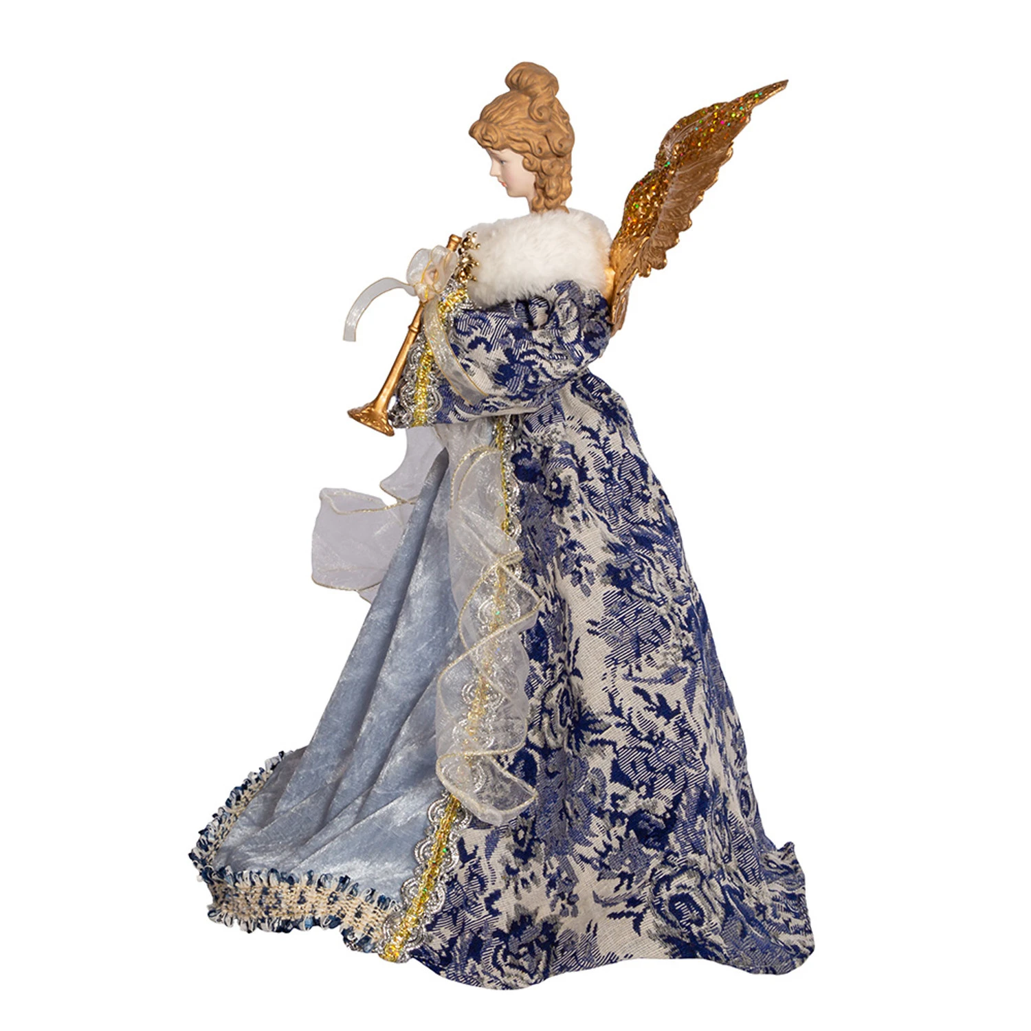 Kurt Adler 17" Indigo Blue Delft Angel Christmas Tree Topper J6099 2 Kurt Adler 17" Indigo Blue Delft Angel Christmas Tree Topper J6099 - Image 2