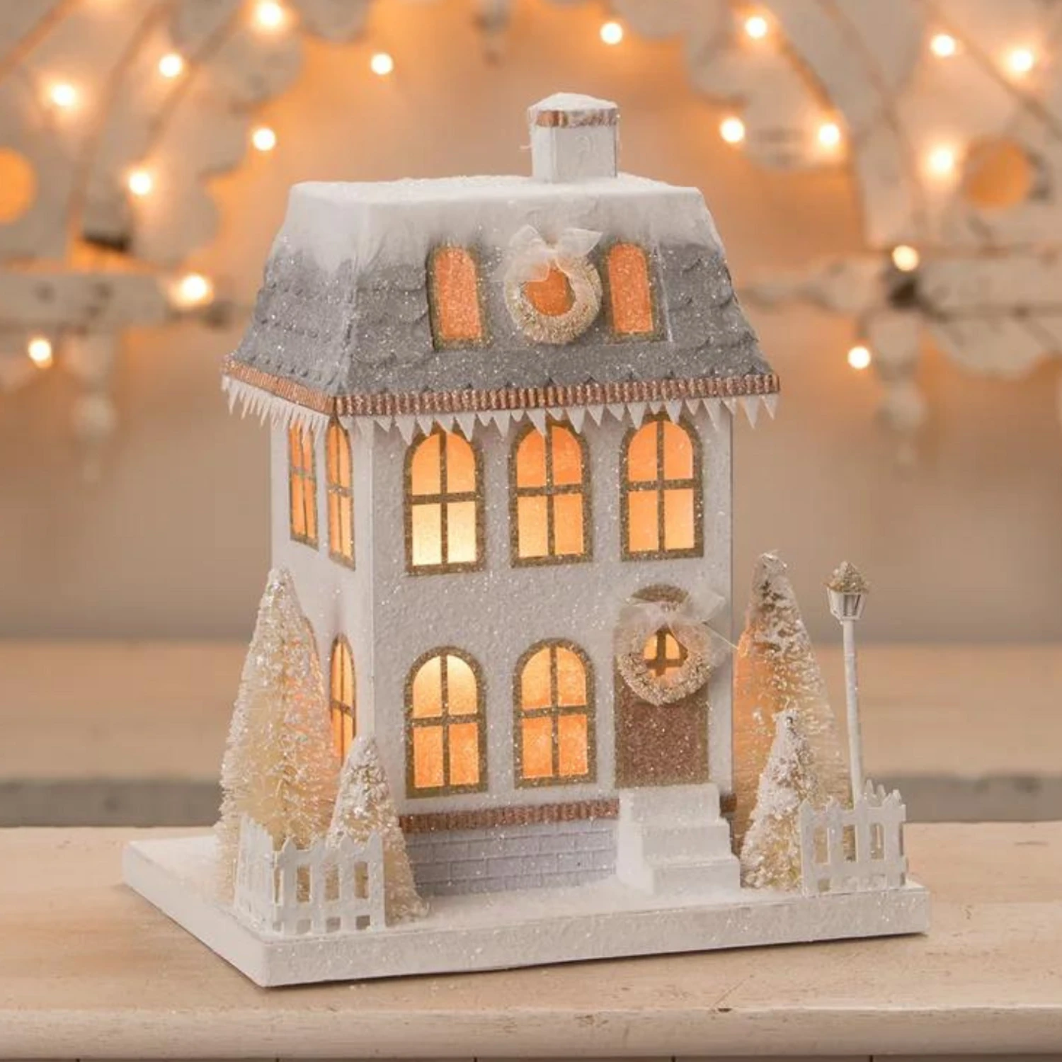 Bethany Lowe Metallic Gold, White, And Silver Glittered Christmas Buildings 3 Bethany Lowe Metallic Gold, White, And Silver Glittered Christmas Buildings - Image 3