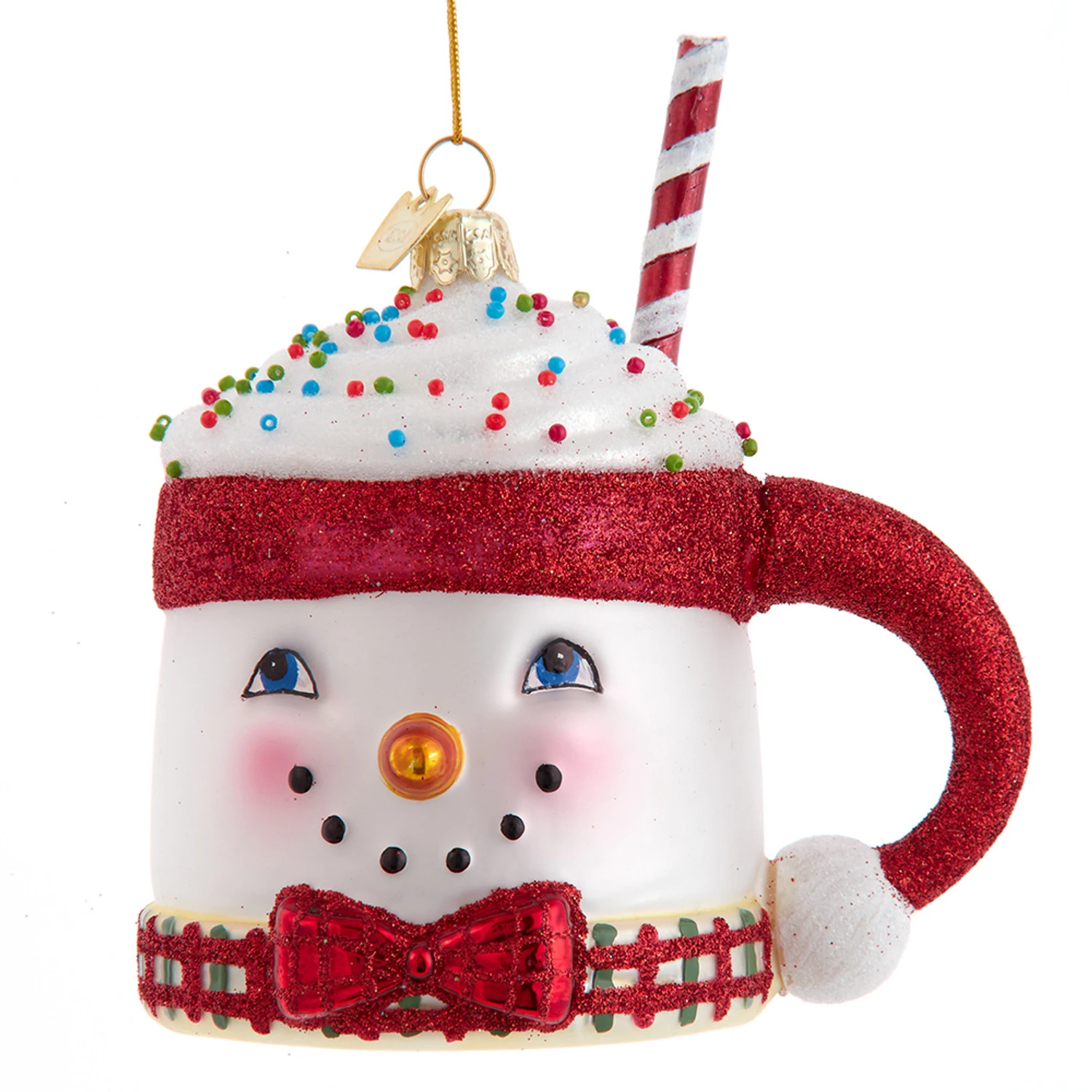 Kurt Adler 4.5" Noble Gems Snowman Mug Glass Christmas Ornament NBX0096 1 Kurt Adler 4.5" Noble Gems Snowman Mug Glass Christmas Ornament NBX0096